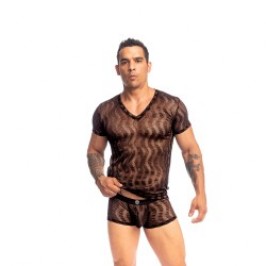 Mangas cortas de la marca L HOMME INVISIBLE - Night Ripple- T Shirt Col V L Homme Invisible Chocolat - Ref : MY73 NIR C19