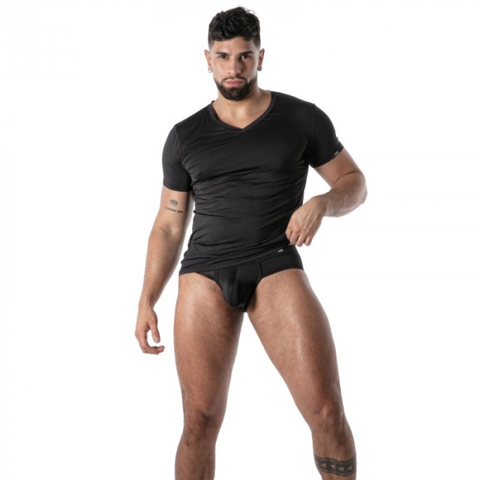 Kurze Ärmel der Marke TOF PARIS - T-Shirt Microfibre Mon Amour TOF Paris - Noir - Ref : TOF646N