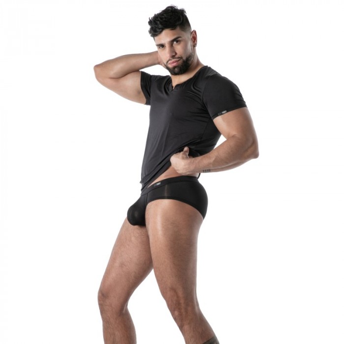 Kurze Ärmel der Marke TOF PARIS - T-Shirt Microfibre Mon Amour TOF Paris - Noir - Ref : TOF646N