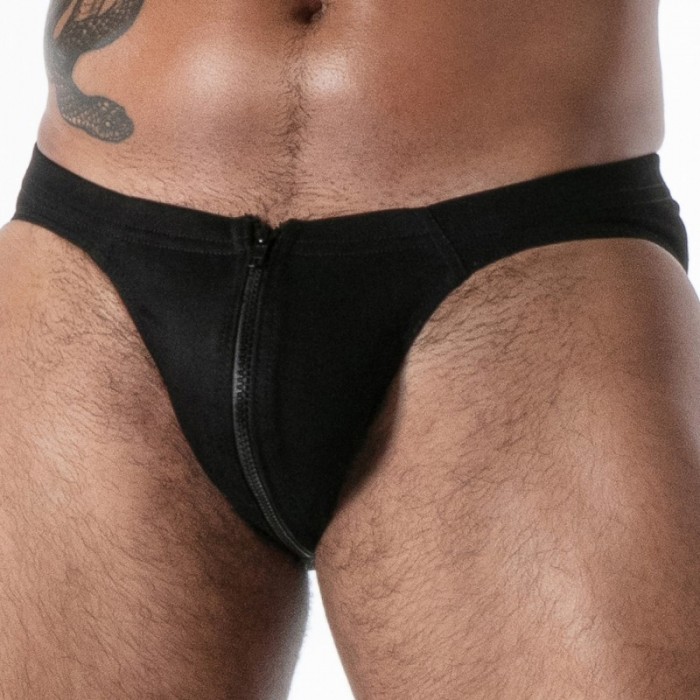 Slip del marchio TOF PARIS - Bikini Zippé TOF Paris Raw Denim - Noir - Ref : TOF670N