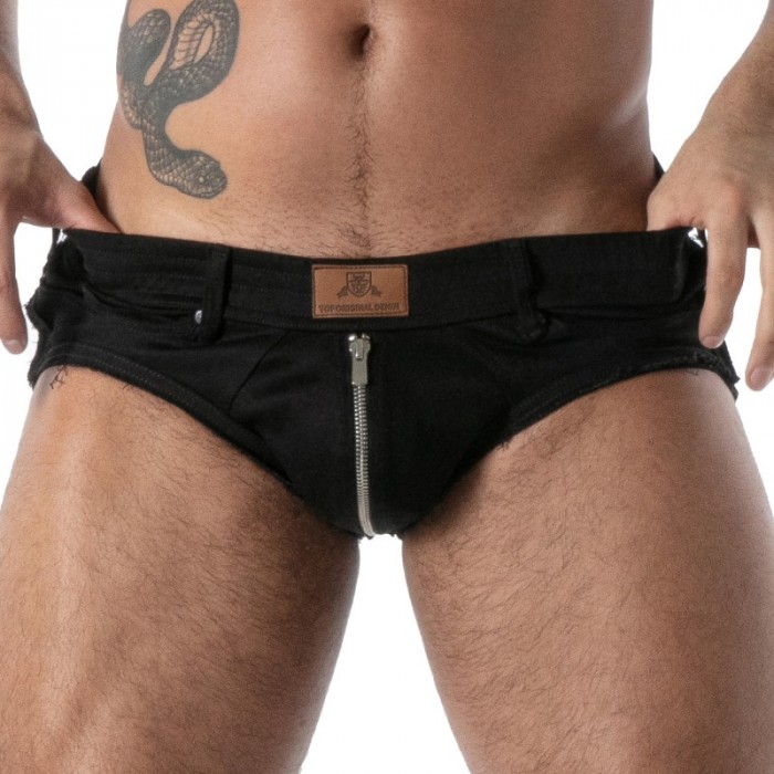 Cinturino Jock del marchio TOF PARIS - Jockbrief TOF Paris Raw Denim - Noir - Ref : TOF674N
