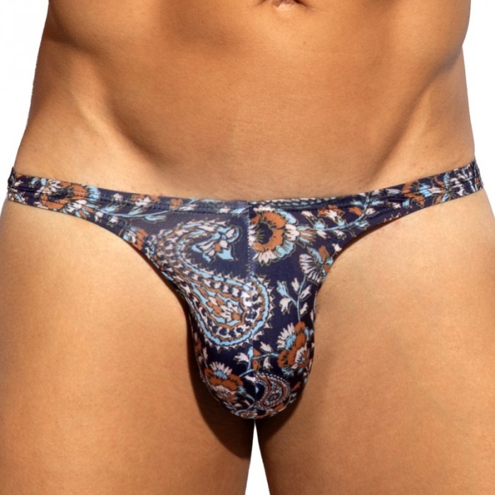 String de la marque ES COLLECTION - Mini String Addicted Paisley Édition Limitée - Bleu Marine - Ref : UN689 C09