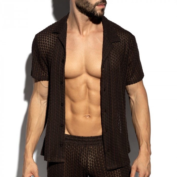 Chemise de la marque ES COLLECTION - Chemise Es Collection Eyelet Édition Limitée - Marron - Ref : SHT043 C13