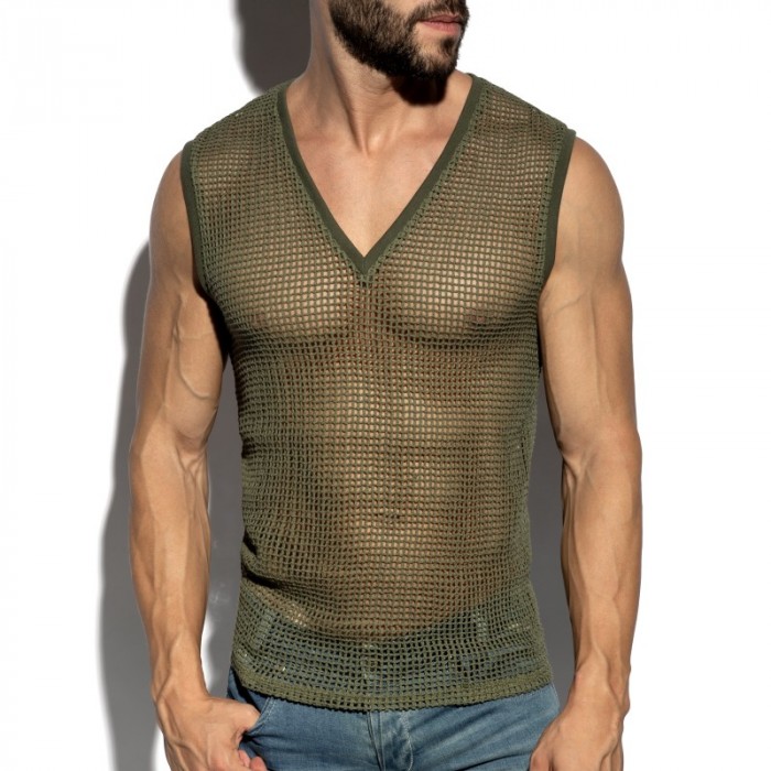 Débardeur de la marque ES COLLECTION - Débardeur Es Collection Open-Grid V-Neck - Kaki - Ref : TS380 C12