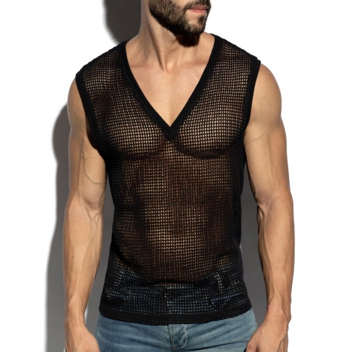Débardeur de la marque ES COLLECTION - Débardeur Es Collection Open-Grid V-Neck - Noir - Ref : TS380 C10