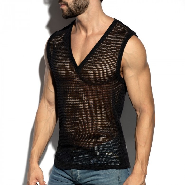 Débardeur de la marque ES COLLECTION - Débardeur Es Collection Open-Grid V-Neck - Noir - Ref : TS380 C10