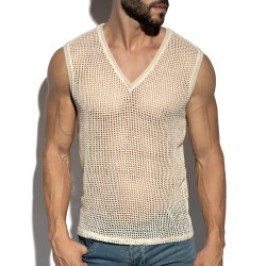 Débardeur de la marque ES COLLECTION - Débardeur Es Collection Open-Grid V-Neck - Ivoire - Ref : TS380 C02