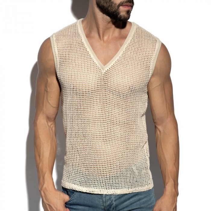 Débardeur de la marque ES COLLECTION - Débardeur Es Collection Open-Grid V-Neck - Ivoire - Ref : TS380 C02