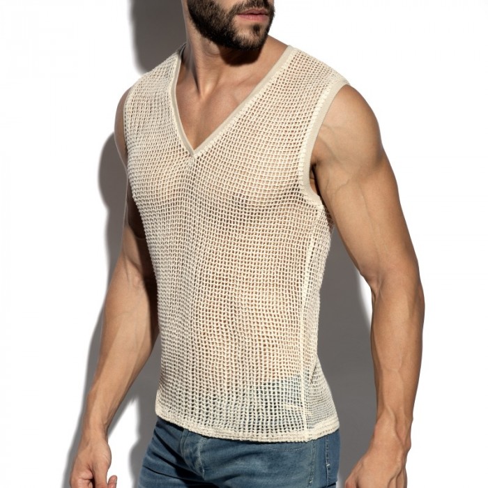 Débardeur de la marque ES COLLECTION - Débardeur Es Collection Open-Grid V-Neck - Ivoire - Ref : TS380 C02