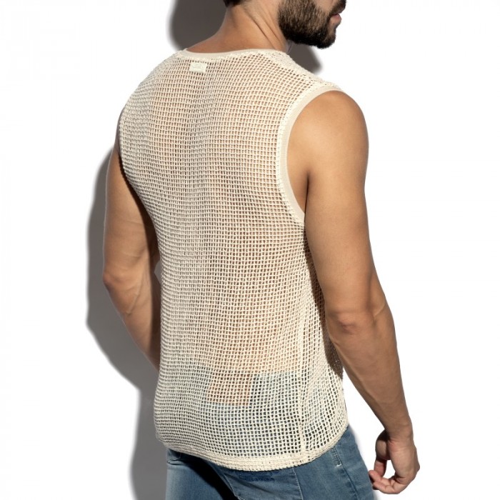 Débardeur de la marque ES COLLECTION - Débardeur Es Collection Open-Grid V-Neck - Ivoire - Ref : TS380 C02