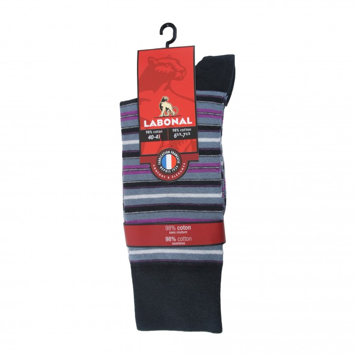 Mi-Chaussettes, fines rayures coton anthracite - ref :  34214 3900