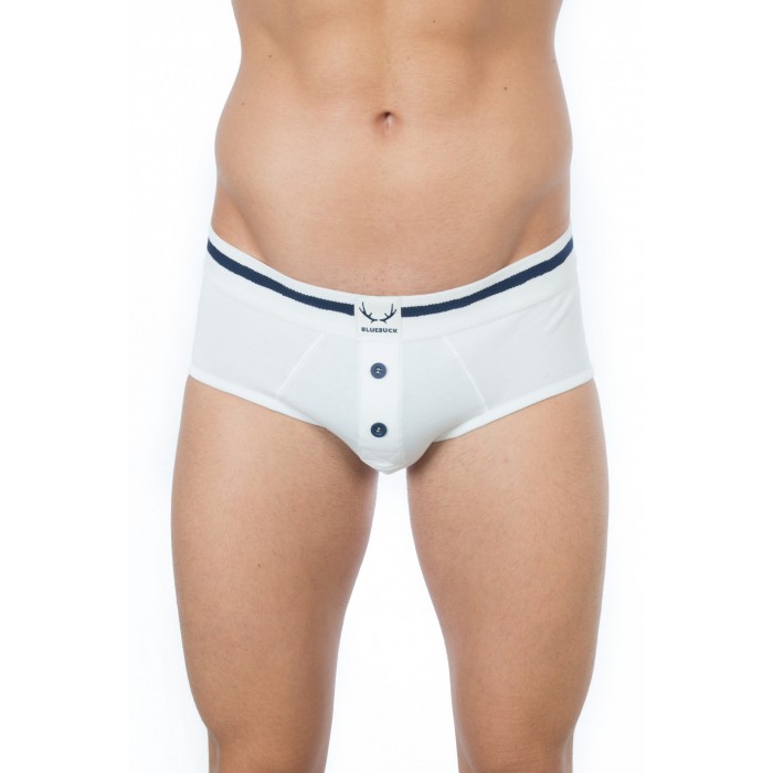 Slip blanc, boutons bleus - ref :  BR-AWW2