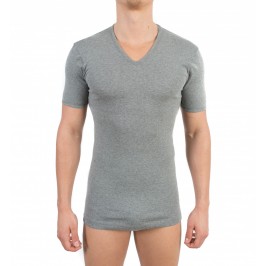 T-shirt 318 pur coton manches courtes col en V gris chiné - ref :  0318 6600