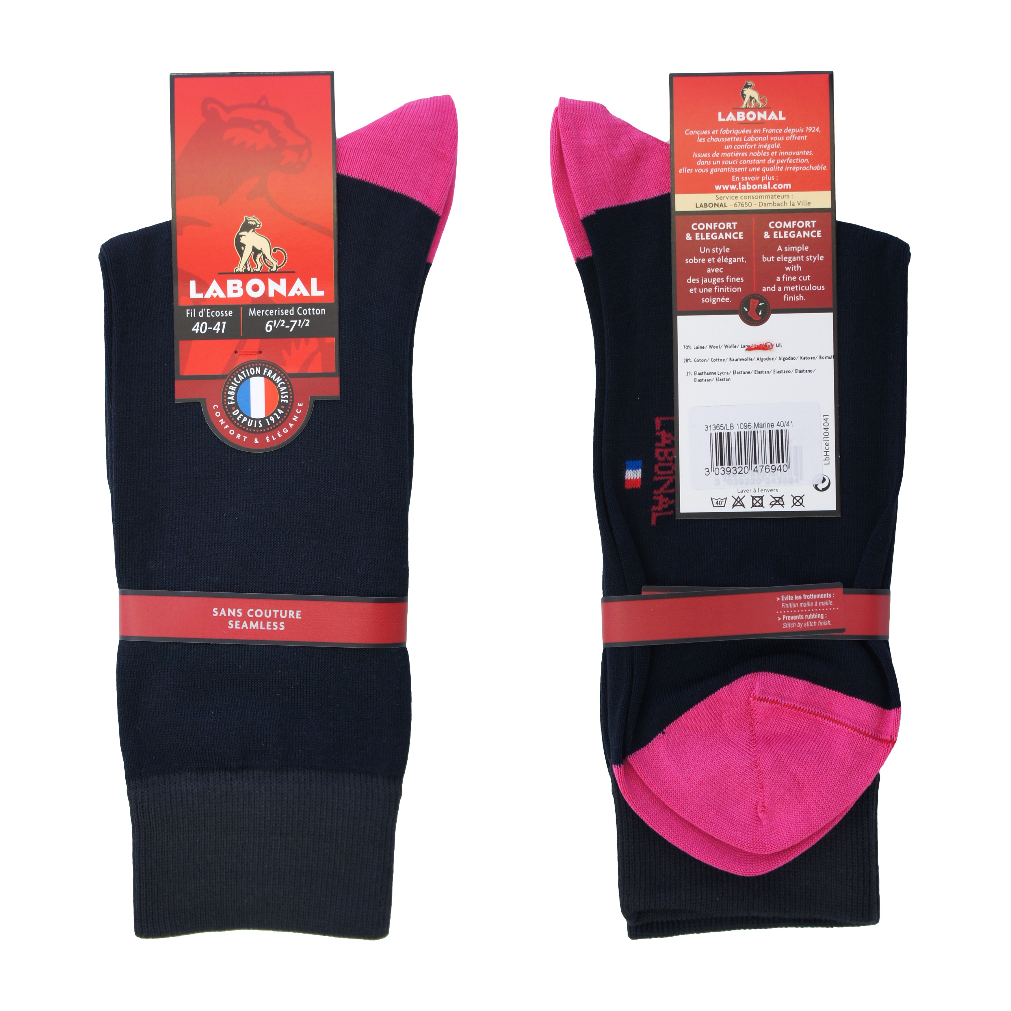 Chaussettes homme fil d'Ecosse 100% coton rose et indigo