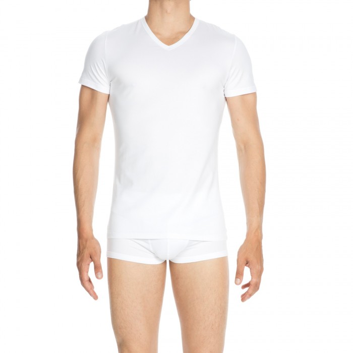  T-shirt col V Classic blanc - HOM 400206 0003  