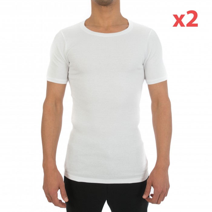  T-Shirt Crew Neck Two Cotton blanc (Lot de 2) - HOM 400566 0003 
