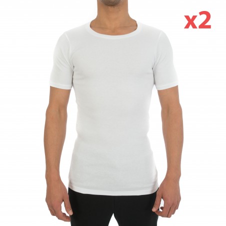 T-Shirt Crew Neck Two Cotton blanc (Lot de 2)