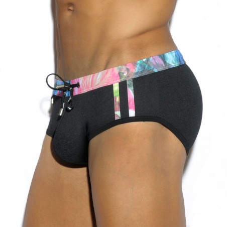 Black Contrast Stripes Swim Slip