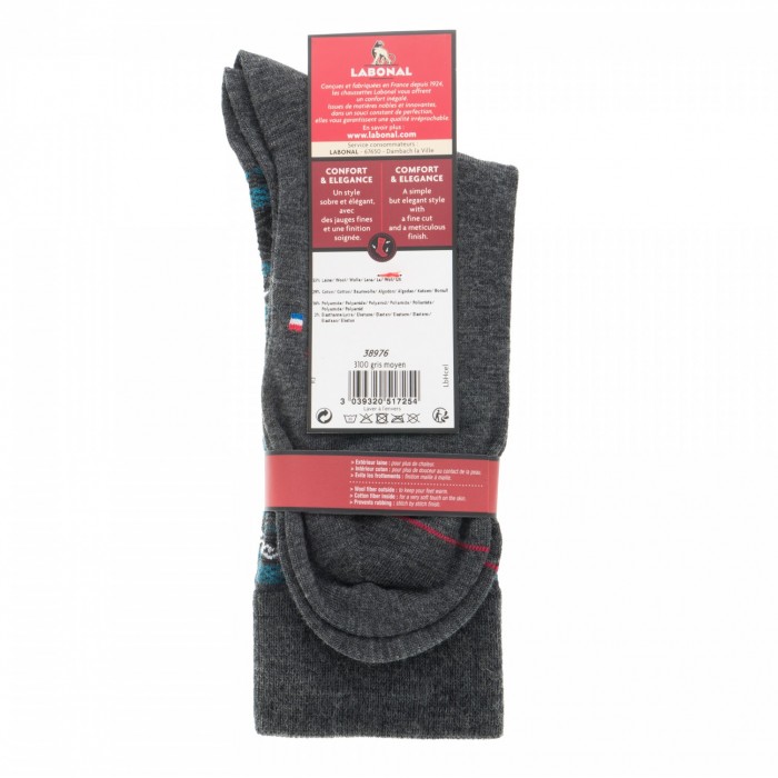  MI-CHAUSSETTES Rayures ethniques laine - Sans couture - Gris moyen - LABONAL 38976 3100 