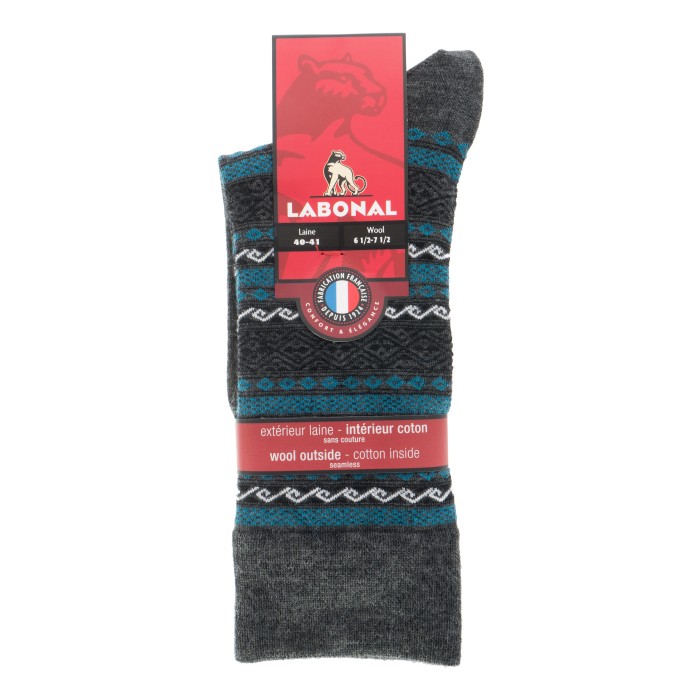  MI-CHAUSSETTES Rayures ethniques laine - Sans couture - Gris moyen - LABONAL 38976 3100 