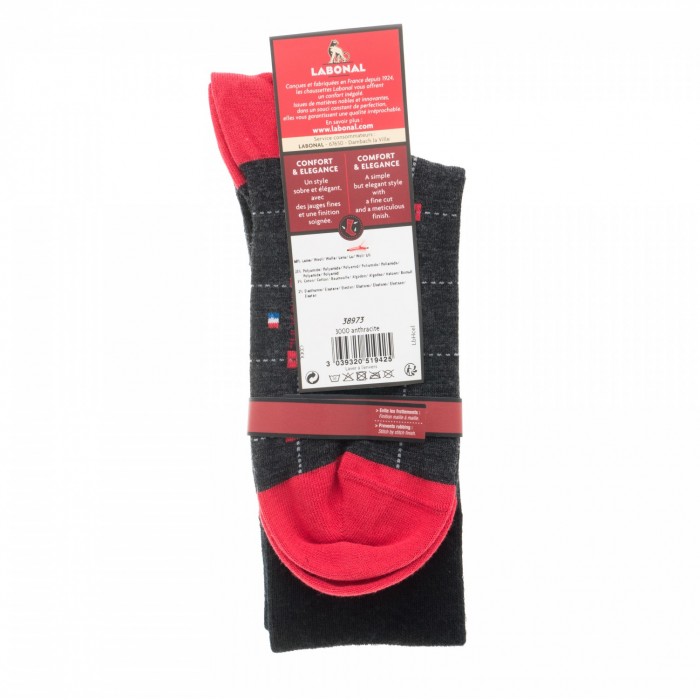  MI-CHAUSSETTES Carrés colorés laine - Sans couture - Anthracite - LABONAL 38973 3000 