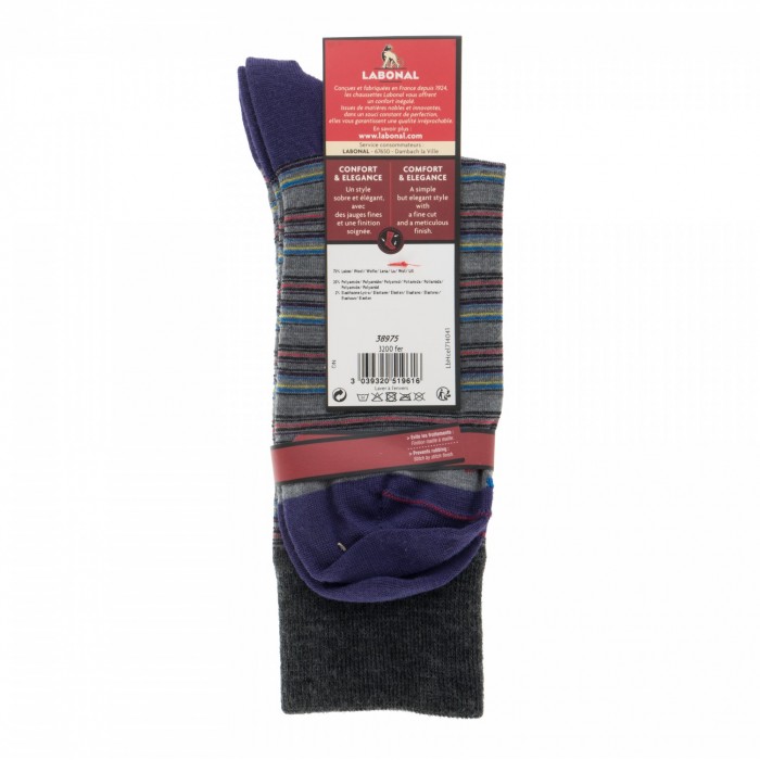  MI-CHAUSSETTES Rayures colorées laine - Sans couture - Gris - LABONAL 38975 3200 