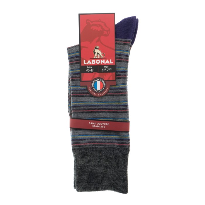  MI-CHAUSSETTES Rayures colorées laine - Sans couture - Gris - LABONAL 38975 3200 