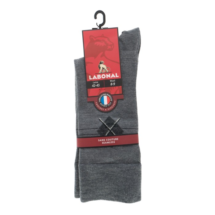  MI-CHAUSSETTES Losange placé laine - Sans couture - Gris - LABONAL 38974 3200 