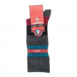  MI-CHAUSSETTES Larges rayures et côtes laine - Sans couture - Gris - LABONAL 38977 3100 