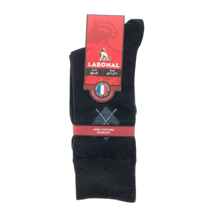  MI-CHAUSSETTES Losange placé laine - Sans couture - Marine - LABONAL 38974 1000 