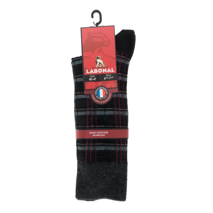  MI-CHAUSSETTES Carreaux laine - Sans couture - Noir - LABONAL 38979 8000 