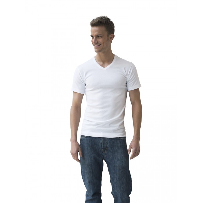 acheter-des-articles-de-mode-pour-homme-Athéna-Lot de 2 T-shirts blancs, coton bio hypoallergénique, col en V - T-shirt manche