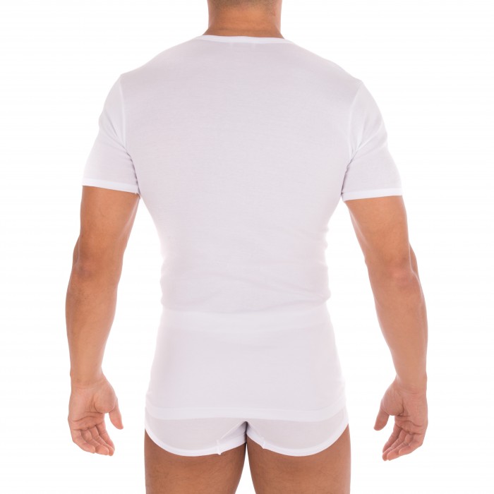 T-shirt 318 pur coton manches courtes col en V blanc - ref :  0318 0001