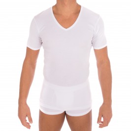 T-shirt 318 pur coton manches courtes col en V blanc - ref :  0318 0001