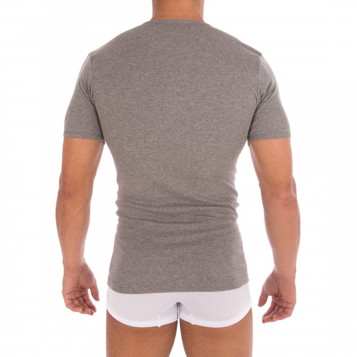 T-shirt 318 pur coton manches courtes col en V gris chiné - ref :  0318 6600