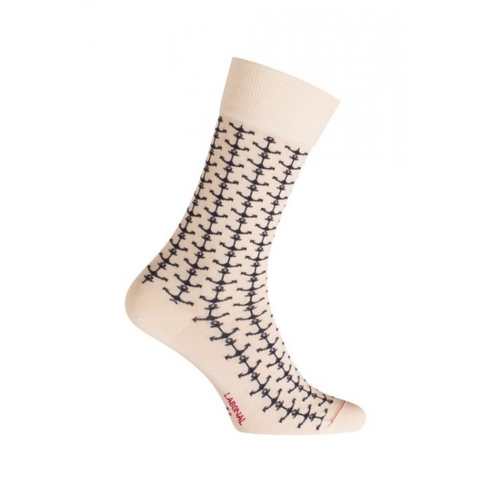  MI-CHAUSSETTES Ancres marin coton - Sans couture écru - LABONAL 34755 2400 