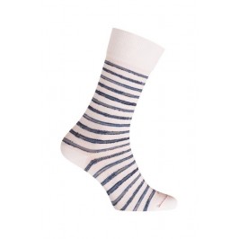  MI-CHAUSSETTES Rayures marin irrégulières coton - Sans couture - Marine/Rouge - LABONAL 34758 7000 