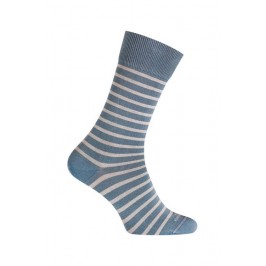  MI-CHAUSSETTES Rayures bicolores effet jean coton - Sans couture - Bleu jean/Blanc - LABONAL 34756 1100 