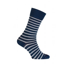  MI-CHAUSSETTES Rayures bicolores effet jean coton - Sans couture - Bleu jean/Blanc - LABONAL 34756 1000 