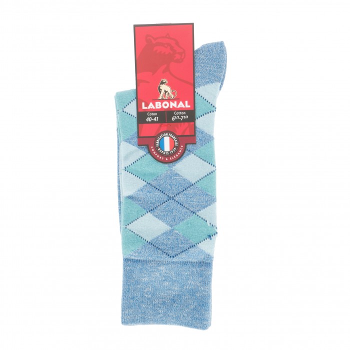  MI-CHAUSSETTES Intarsia effet mouliné coton - Sans couture - bleu - LABONAL 34768 1300 