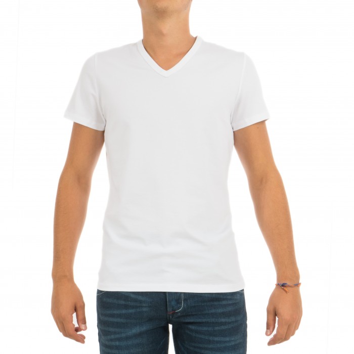  T-shirt col V Classic blanc - HOM 400206 0003  