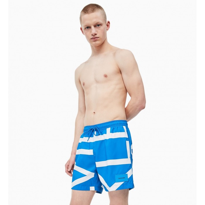  Short de bain Medium Drawstring - Klein abstract imperial bleu - CALVIN KLEIN KM0KM00274-453 