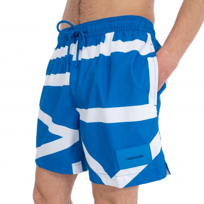  Short de bain Medium Drawstring - Klein abstract imperial bleu - CALVIN KLEIN KM0KM00274-453 