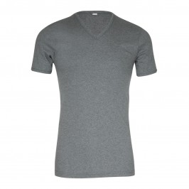 T-shirt 318 pur coton manches courtes col en V gris chiné - ref :  0318 6600