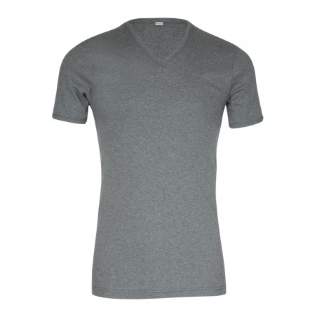 T-shirt 318 pur coton manches courtes col en V gris chiné