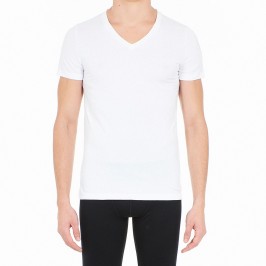  T-shirt col V Supreme Cotton - blanc - HOM 401331-0003 