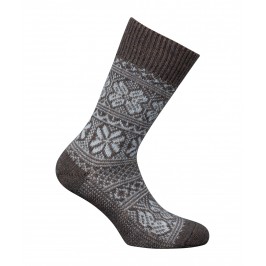  MI-CHAUSSETTES Grosses mailles motifs norvégien bicolores Alpaga et Acrylique Marron - LABONAL 35256-5000 