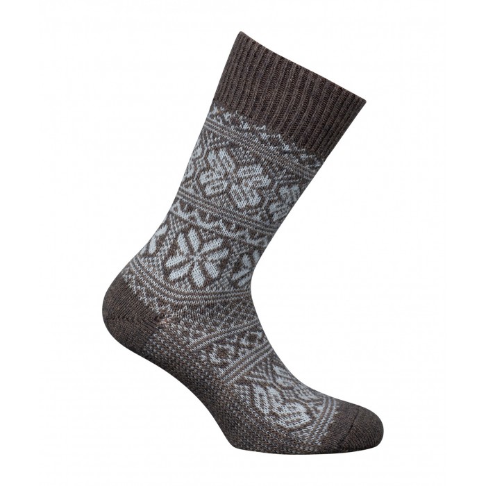  MI-CHAUSSETTES Grosses mailles motifs norvégien bicolores Alpaga et Acrylique Marron - LABONAL 35256-5000 