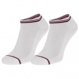  Confezione da 2 paia di calzini alla caviglia - bianchi con stampa a righe tricolori - TOMMY HILFIGER 100001093-300 
