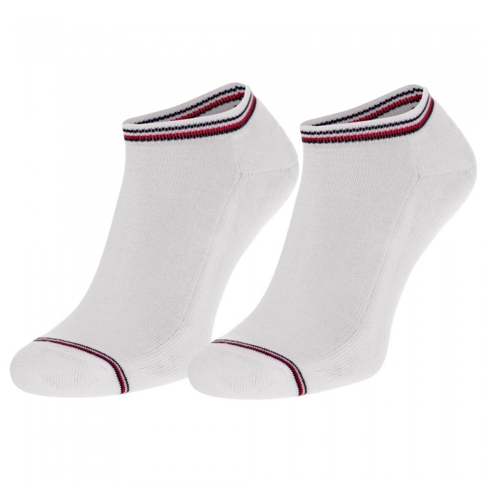  Paquete de 2 pares de calcetines tobilleros - blanco con estampado de rayas tricolores - TOMMY HILFIGER 100001093-300 